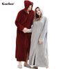 Gacloz Lovers Hooded Bathrobe Plus Size Flannel Sleepwear Winter Zip Robe Women Men Long Nightgown Bath Robe badjas