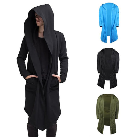 2019 Men New Fashion Hooded Solid Color Trench Coat Spring Autumn Men Long Jacket Cardigan Long Sleeve Hoody Outwear Streetwear