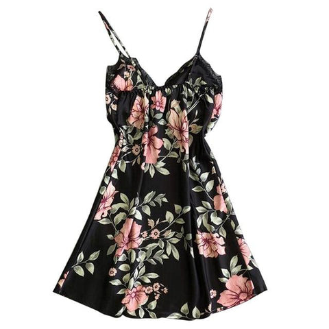 Night Dress Nightgown Sexy Nightwear Vintage Floral Print Camisola Lin   basicutensils