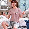 Summer Knitted Cotton Short Sleeved Men's Pajamas Sets Male Pajama Set Letter Pajama For Men Sleepwear Suit Homewear Size XXXL