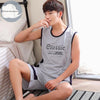 Summer Knitted Cotton Short Sleeved Men's Pajamas Sets Male Pajama Set Letter Pajama For Men Sleepwear Suit Homewear Size XXXL