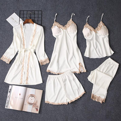 Pajama Sets Women pajamas nightgown Silk like sleepwear for women Robes babydolls women pajamas set 5pcs/set pajamas lingerie
