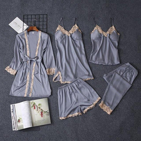 Pajama Sets Women pajamas nightgown Silk like sleepwear for women Robes babydolls women pajamas set 5pcs/set pajamas lingerie