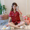 2019 Autumn Women's Pajamas Sets with Flower Print Fashion Luxury Female Faux Silk Two Pieces Shirts + Pants Nighties Sleepwear