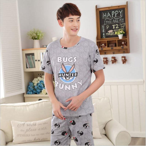MISSKY Men Women Lovers Pajama Sets Summer Cute Cartoon Breathable Milk Silk  Home Wear Set Female Sleepwear