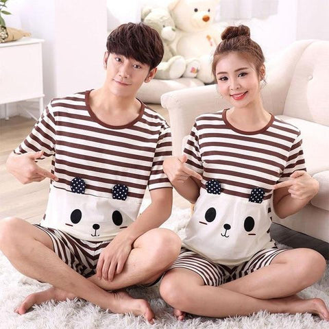 MISSKY Men Women Lovers Pajama Sets Summer Cute Cartoon Breathable Milk Silk  Home Wear Set Female Sleepwear