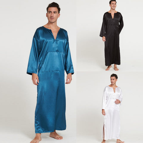 Autumn Summer Long-sleeved Thin Section Silk Head Men's Long Nightgown Home Service Wholesale Free Ship Ð¿Ð¸Ð¶Ð°Ð¼Ð° Ð¼ÑƒÐ¶ÑÐºÐ°Ñ Z4