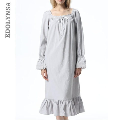 Soft Cotton Sleepwear Women Vintage Home Wear Night Dress Plus Size Plain Long Nightgown Sleepshirt Ladies Nightwear Robe T404