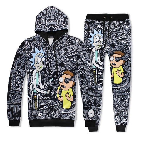 Men and Women Casual 3D Printed Tracksuits  Anime Rick and Morty Pattern Long Sleeve Hooded+Pants Sweatshirt