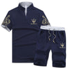 Mens Short Sets Summer Men Sweat Suits V-Neck T Shirts + Shorts Set Fashion Print Men's Sportswear Tracksuit Male J0204