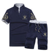 Mens Short Sets Summer Men Sweat Suits V-Neck T Shirts + Shorts Set Fashion Print Men's Sportswear Tracksuit Male J0204