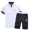 Mens Short Sets Summer Men Sweat Suits V-Neck T Shirts + Shorts Set Fashion Print Men's Sportswear Tracksuit Male J0204