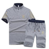 Mens Short Sets Summer Men Sweat Suits V-Neck T Shirts + Shorts Set Fashion Print Men's Sportswear Tracksuit Male J0204