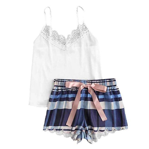 Fashion 2pcs Cute Sleepwear Tank Women Ladies Sleeveless Lace Print Underwear And Shorts Pajama Set Camisola De Dormir Feminino