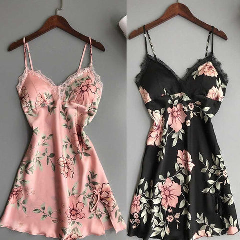 Sexy Women's 2019 New Printing Spaghetti Strap Women Sleepwear Set V-Neck Sexy With Pad Female Summer Homedress