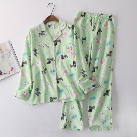 Korea Cute cartoon 100% cotton pyjamas women pajamas sets autumn 100% Brushed cotton winter warm women sleepwear pijamas mujer