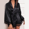 2019 New Hot Sexy Lingerie Silk Lace Black Kimono Intimate Sleepwear Robe Night Gown Loose Female Bathrobes  W3