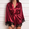 2019 New Hot Sexy Lingerie Silk Lace Black Kimono Intimate Sleepwear Robe Night Gown Loose Female Bathrobes  W3