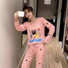 M-5XL Women Pajama Set Cotton Striped Cartoon Monkey Animal Sleepwear Pajamas Long-sleeve Plus Size Pyjamas Casual Sleepwear