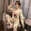 M-5XL Women Pajama Set Cotton Striped Cartoon Monkey Animal Sleepwear Pajamas Long-sleeve Plus Size Pyjamas Casual Sleepwear