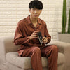 2019 men pyjama set solid imitate silk men pajama suit polka dot satin pajama man sleepwear pajamas male nightgown