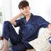 2019 men pyjama set solid imitate silk men pajama suit polka dot satin pajama man sleepwear pajamas male nightgown
