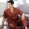 2019 men pyjama set solid imitate silk men pajama suit polka dot satin pajama man sleepwear pajamas male nightgown