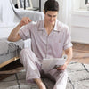 2019 men pyjama set solid imitate silk men pajama suit polka dot satin pajama man sleepwear pajamas male nightgown