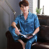 2019 men pyjama set solid imitate silk men pajama suit polka dot satin pajama man sleepwear pajamas male nightgown