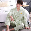 2019 men pyjama set solid imitate silk men pajama suit polka dot satin pajama man sleepwear pajamas male nightgown
