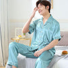 2019 men pyjama set solid imitate silk men pajama suit polka dot satin pajama man sleepwear pajamas male nightgown