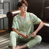 2019 men pyjama set solid imitate silk men pajama suit polka dot satin pajama man sleepwear pajamas male nightgown
