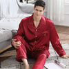 2019 men pyjama set solid imitate silk men pajama suit polka dot satin pajama man sleepwear pajamas male nightgown