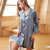 Female Ice Silk Long-sleeved Sleepshirt Robe Elegant Relaxed Night Gown Sexy Nightdress Autumn Household Clothes Nighty Lingerie