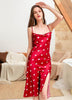 Sexy Sleepwear 2019 New Arrivals Satin Silk Women Long Nightgown Heart Pattern Printing Nightwear Trim Cute Sweet Nightie Dress
