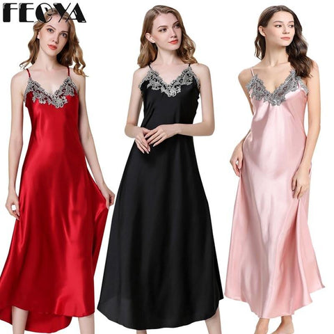 Lace Floral sexy V-neck long nightdress Sleeveless Nighties Women Nightgown Sleepwear Dress Skirt nuisette grande taille femme