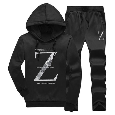 2 piece suit sports men's new brand winter training suit hooded pullover sweatshirt + men's pants men's cotton print hoodie