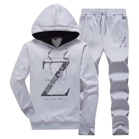 2 piece suit sports men's new brand winter training suit hooded pullover sweatshirt + men's pants men's cotton print hoodie