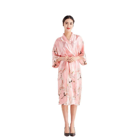 Pink Vintage Floral Female Rayon Kimono Robe Chinese Style Women's Nightgown Bath Gown Sleepwear Sexy Long Wedding dressing gown