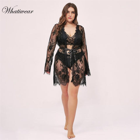 Whatiwear 2019 One Piece Nightgown Nightwear Sexy Lingerie Lace Slits Nightdress V-neck Nightie Vintage Sleepwear Female Pijama