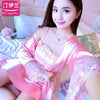 Lady Pajamas 2pcs Women Summer Sexy Sleepwear Girls Long Sleeve Nightdress Silk Suspender Nightgown Ice Silk Homewear B-6652