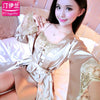 Lady Pajamas 2pcs Women Summer Sexy Sleepwear Girls Long Sleeve Nightdress Silk Suspender Nightgown Ice Silk Homewear B-6652