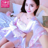 Lady Pajamas 2pcs Women Summer Sexy Sleepwear Girls Long Sleeve Nightdress Silk Suspender Nightgown Ice Silk Homewear B-6652