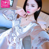 Lady Pajamas 2pcs Women Summer Sexy Sleepwear Girls Long Sleeve Nightdress Silk Suspender Nightgown Ice Silk Homewear B-6652