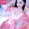 Lady Pajamas 2pcs Women Summer Sexy Sleepwear Girls Long Sleeve Nightdress Silk Suspender Nightgown Ice Silk Homewear B-6652