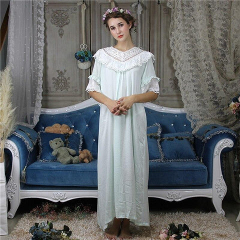 Women's Cozy Cotton Nightgown Victorian Vintage Nightdress Pajamas Lace Robe Cotton With Lace upholstery wear Wholesale