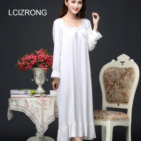 Autumn Long Cotton Women Loose Nightgown Oversized Home Dress Mom Girl Night Dress Elegant Woman Nightshirt Lace Sleepwear New