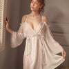 woman lingerie lace sexy sleepwear low-cut off-the-shoulder long-sleeved perspective straps nightgown nightdress set