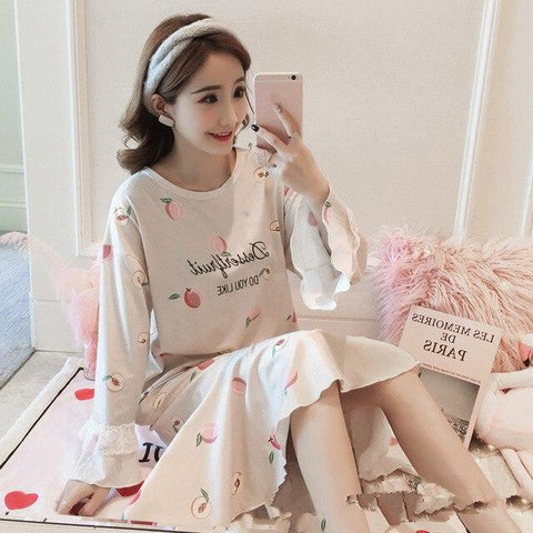 Autumn Women Sexy Nightwear Plus Size M-XXL Cotton Nightgown Sleepwear Night Dress Lingerie Robe Sexy Long Sleeve Home Clothes