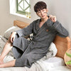 Bath Robes Men Japanese Kimono Long Sleeves 100% Cotton Brand Bathrobe High Quality Luxury Men Robe Lapel Belted Nightgown Robe